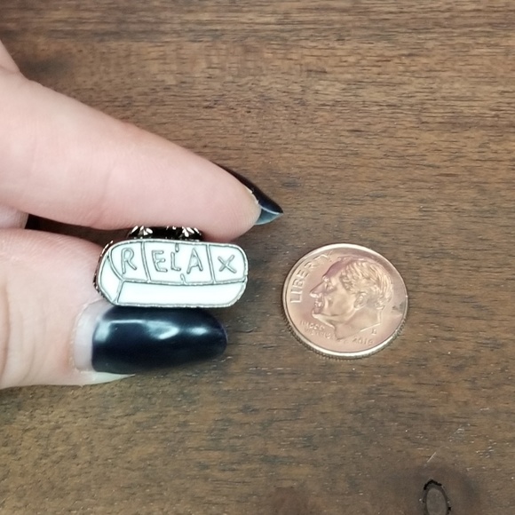 Relax Chill Pill silver and white enamel pin - Picture 2 of 5